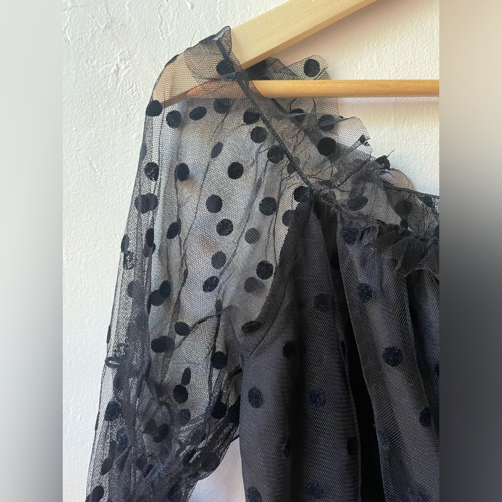 SHEIN Black Lace Polka Dot Sheer Crop Top Size Large - Picture 3 of 9